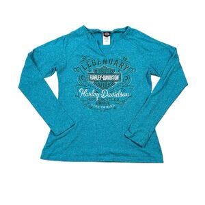 Harley Davidson Women's V‎ Neck Long Sleeve Large Teal Blue El Paso TX